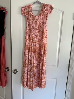 Vici Pink and Orange Floral Smocked Maxi Dress